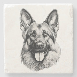 German Shepherd Sketch Stone Coaster | B&W Steinuntersetzer