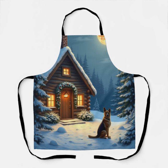 German Shepherd Snowy Forest Cabin Christmas Paint Schürze (Vorderseite)