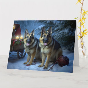 German Shepherd Snowy Sleigh Weihnachtsdekor Karte