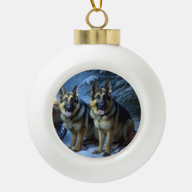 German Shepherd Snowy Sleigh Weihnachtsdekor Keramik Kugel-Ornament (Vorderseite)