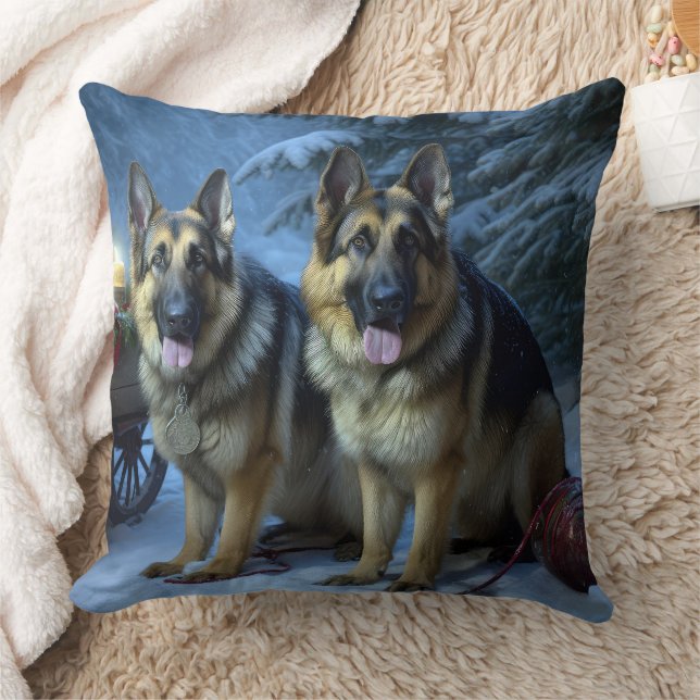 German Shepherd Snowy Sleigh Weihnachtsdekor Kissen (Decke)