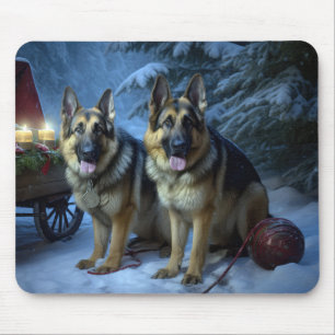 German Shepherd Snowy Sleigh Weihnachtsdekor Mousepad