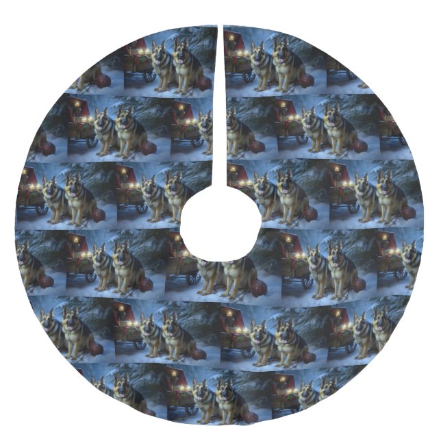 German Shepherd Snowy Sleigh Weihnachtsdekor Polyester Weihnachtsbaumdecke (Vorderseite)