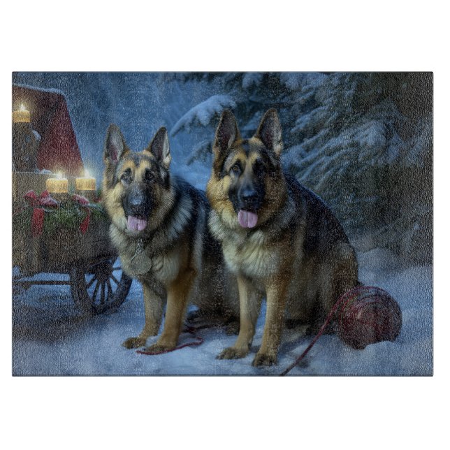 German Shepherd Snowy Sleigh Weihnachtsdekor Schneidebrett (Vorderseite)