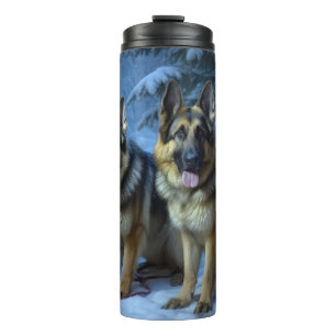 German Shepherd Snowy Sleigh Weihnachtsdekor Thermosbecher