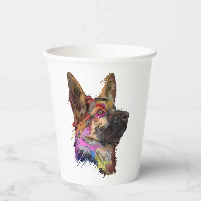 German Shepherd Splash Art Pappbecher (Vorderseite)