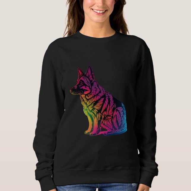 German Shepherd Synthwave 80s Retrowave Aesthetic  Sweatshirt (Vorderseite)