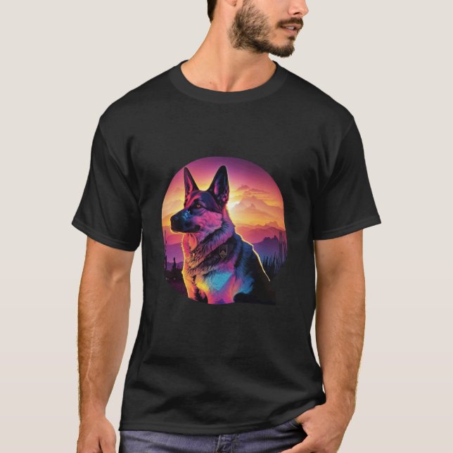 German Shepherd Synthwave 80s Retrowave Aesthetic T-Shirt (Vorderseite)