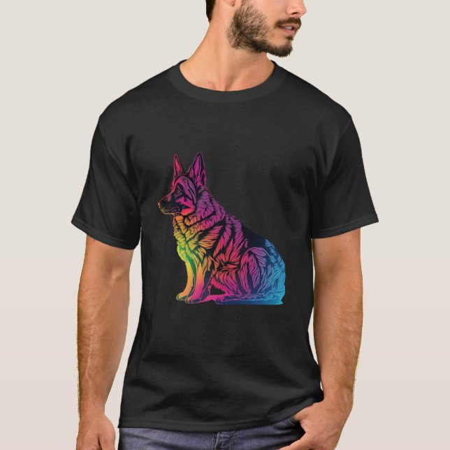 German Shepherd Synthwave 80s Retrowave Aesthetic  T-Shirt (Vorderseite)