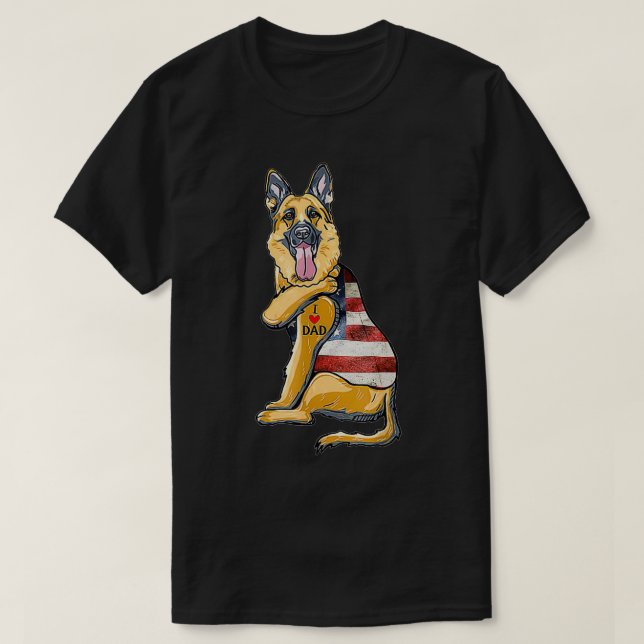 German Shepherd Tattoo Dog I Love Dad Fathers Day  T-Shirt (Design vorne)