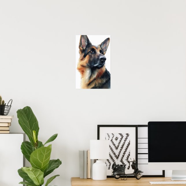 German shepherd turns his head watercolor poster (Heimbüro)