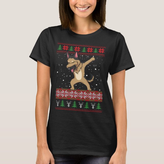 German Shepherd Ugly Christmas Sweater T-Shirt (Vorderseite)