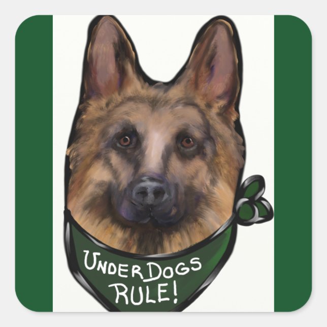 German Shepherd Underdog Quadratischer Aufkleber (Vorderseite)