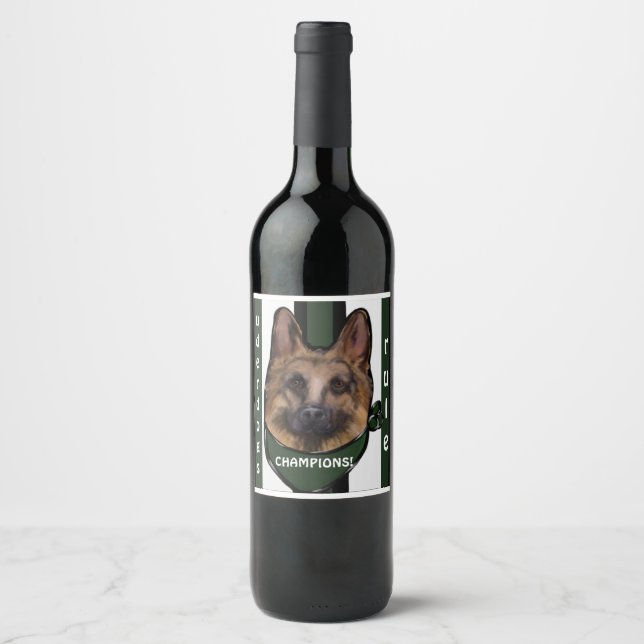 German Shepherd Underdog Weinetikett (Vorderseite)
