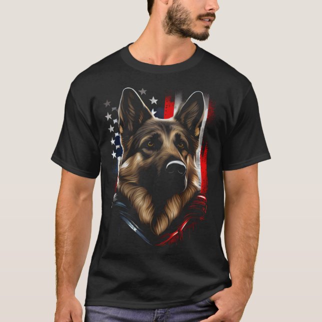 German Shepherd US Flag America USA German Shepher T-Shirt (Vorderseite)