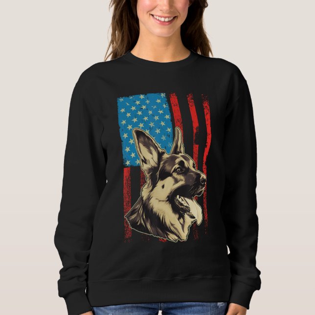 German Shepherd USA American Flag 4th of July Grun Sweatshirt (Vorderseite)
