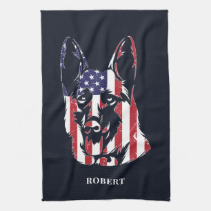 German Shepherd USA Flag Custom Geschirrtuch