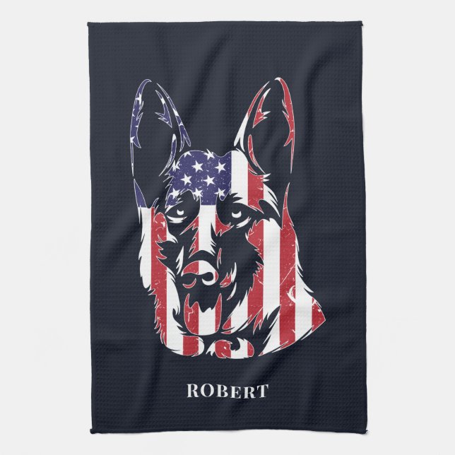 German Shepherd USA Flag Custom Geschirrtuch (Vertikal)