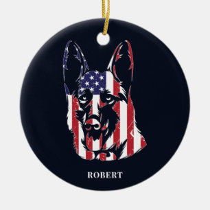 German Shepherd USA Flag Custom Keramik Ornament