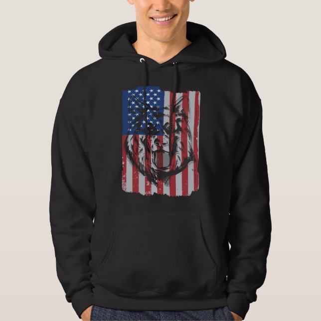 German Shepherd USA Merica Flag Retro Hoodie (Vorderseite)