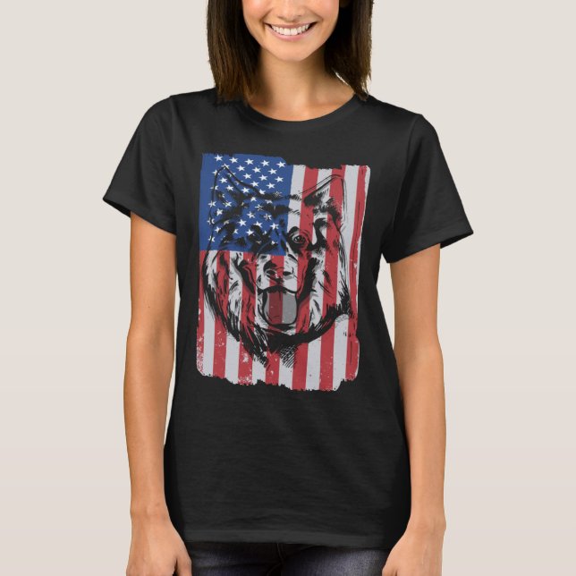 German Shepherd USA Merica Flag Retro T-Shirt (Vorderseite)