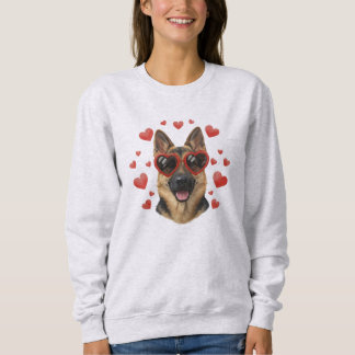 German Shepherd Valentine Oil Painting Dog Portrai Sweatshirt