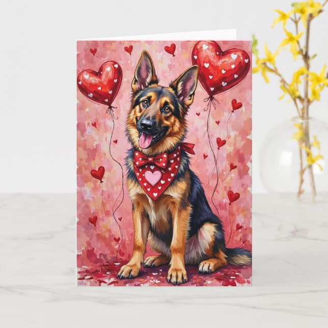 German Shepherd Valentine’s Day Dog with Hearts Karte (Gelbe Blume)
