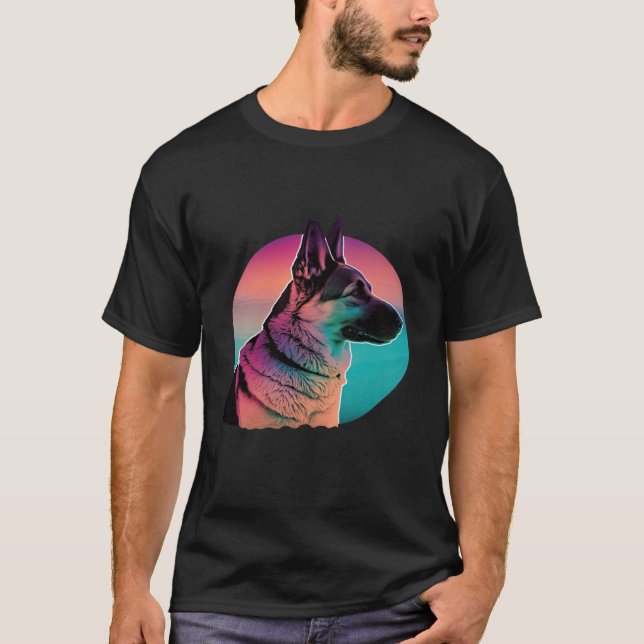 German Shepherd Vaporwave Retrowave Aesthetic T-Shirt (Vorderseite)