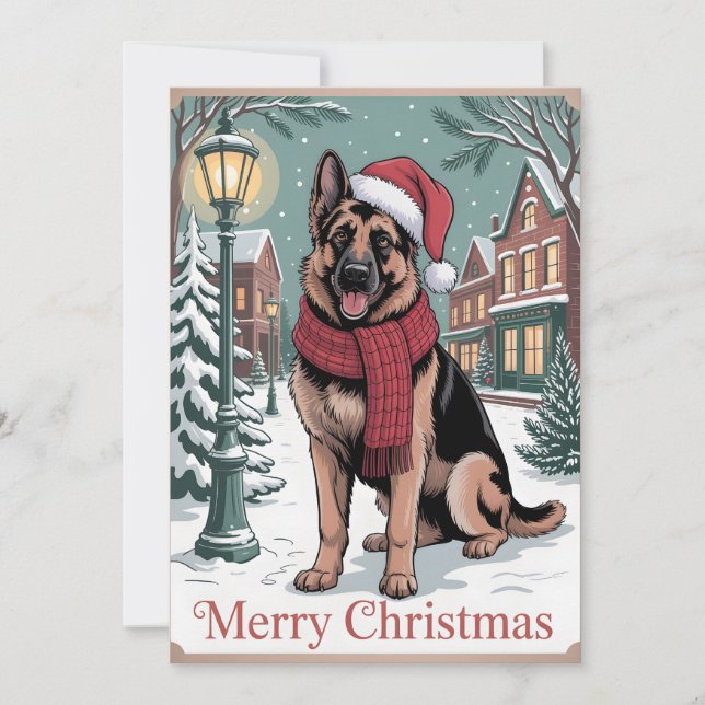German Shepherd vintage Christmas  Feiertagskarte (Vorderseite)