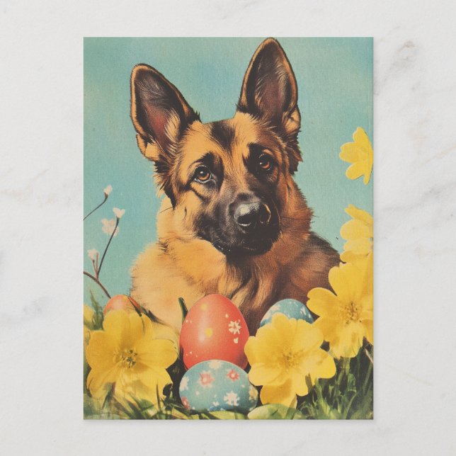 German Shepherd Vintgae Oaster Postkarte (Vorderseite)