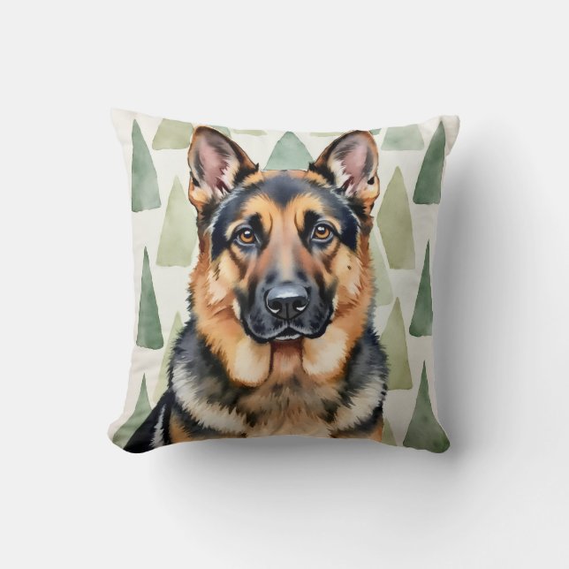 German Shepherd Watercolor Angular Pattern Art Kissen (Vorderseite)
