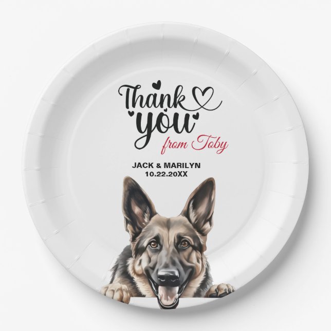 German Shepherd Wedding Danke Pappteller (Vorderseite)