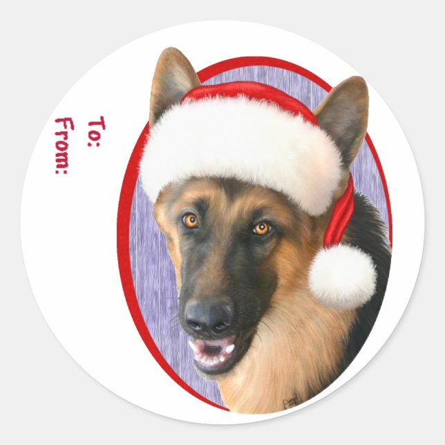 German Shepherd Weihnachts-Weihnachtsmannmütze - G Runder Aufkleber (Vorderseite)