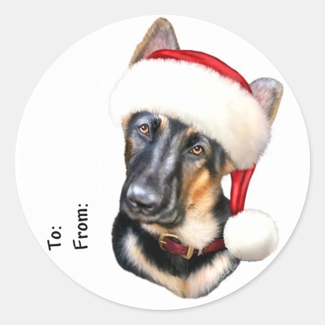 German Shepherd Weihnachts Weihnachtsweihnachtswei Runder Aufkleber (Vorderseite)