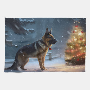 German Shepherd Weihnachtsfeiertage Geschirrtuch