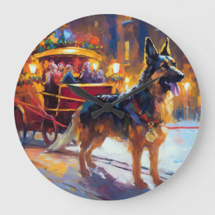 German Shepherd Weihnachtsfeiertage Große Wanduhr