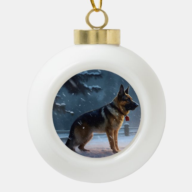 German Shepherd Weihnachtsfeiertage Keramik Kugel-Ornament (Vorderseite)