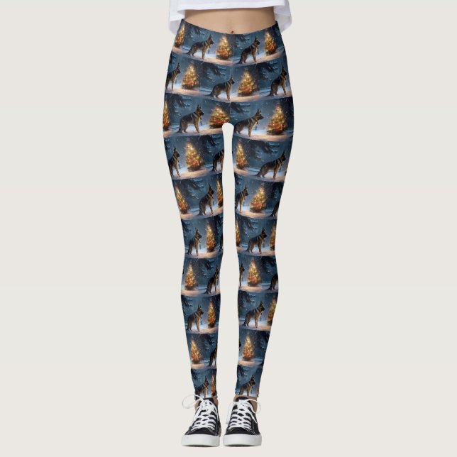 German Shepherd Weihnachtsfeiertage Leggings (Vorderseite)