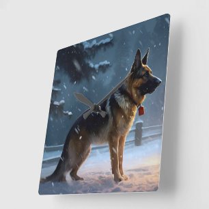 German Shepherd Weihnachtsfeiertage Quadratische Wanduhr