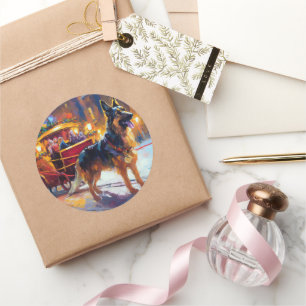 German Shepherd Weihnachtsfeiertage Runder Aufkleber