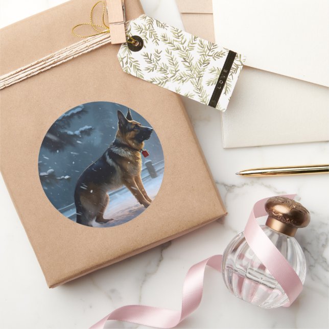 German Shepherd Weihnachtsfeiertage Runder Aufkleber (Schenken)