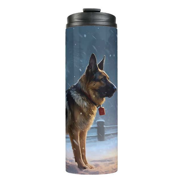 German Shepherd Weihnachtsfeiertage Thermosbecher (Vorderseite)