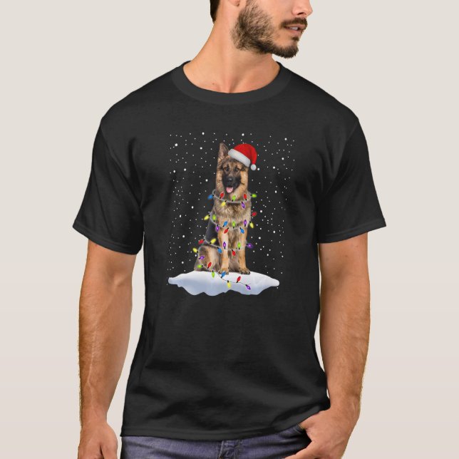 German Shepherd Weihnachtsmannmütze Christmas Tree T-Shirt (Vorderseite)