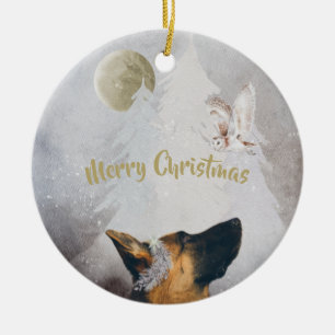 German Shepherd Winter Watercolor Holiday Keramik Ornament