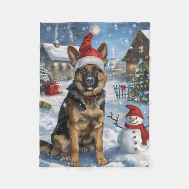 German Shepherd Winter Wonderland Christmas Joy Fleecedecke (Vorderseite)
