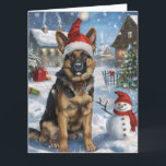 German Shepherd Winter Wonderland Christmas Joy Karte<br><div class="desc">Dieses festliche Design spiegelt den fröhlichen Geist der Urlaubssaison wider und besticht durch ein hübsches Jungtier mit einer Weihnachtsmannmütze. Der Hund ist eingebettet in ein winterliches Wunderland, mit einem Schneemann, einem dekorierten Weihnachtsbaum und wunderschön verpackten Geschenken. Schneeflocken fallen sanft ab und geben der Szene eine magische Touch, während die lebhaften...</div>