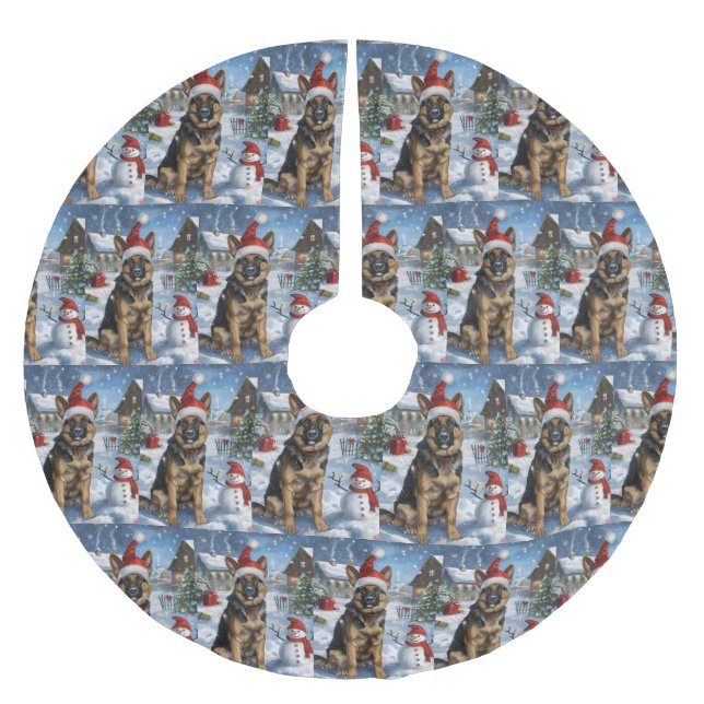 German Shepherd Winter Wonderland Christmas Joy Polyester Weihnachtsbaumdecke (Vorderseite)
