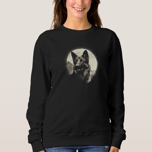 German Shepherd With Full Moon in Background - Dog Sweatshirt (Vorderseite)