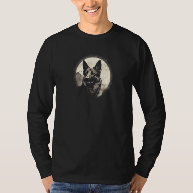 German Shepherd With Full Moon in Background - Dog T-Shirt (Vorderseite)