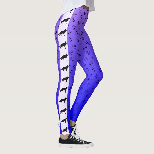 German Shepherd with Hearts Blue Lila Ombre Leggings (Rechts)